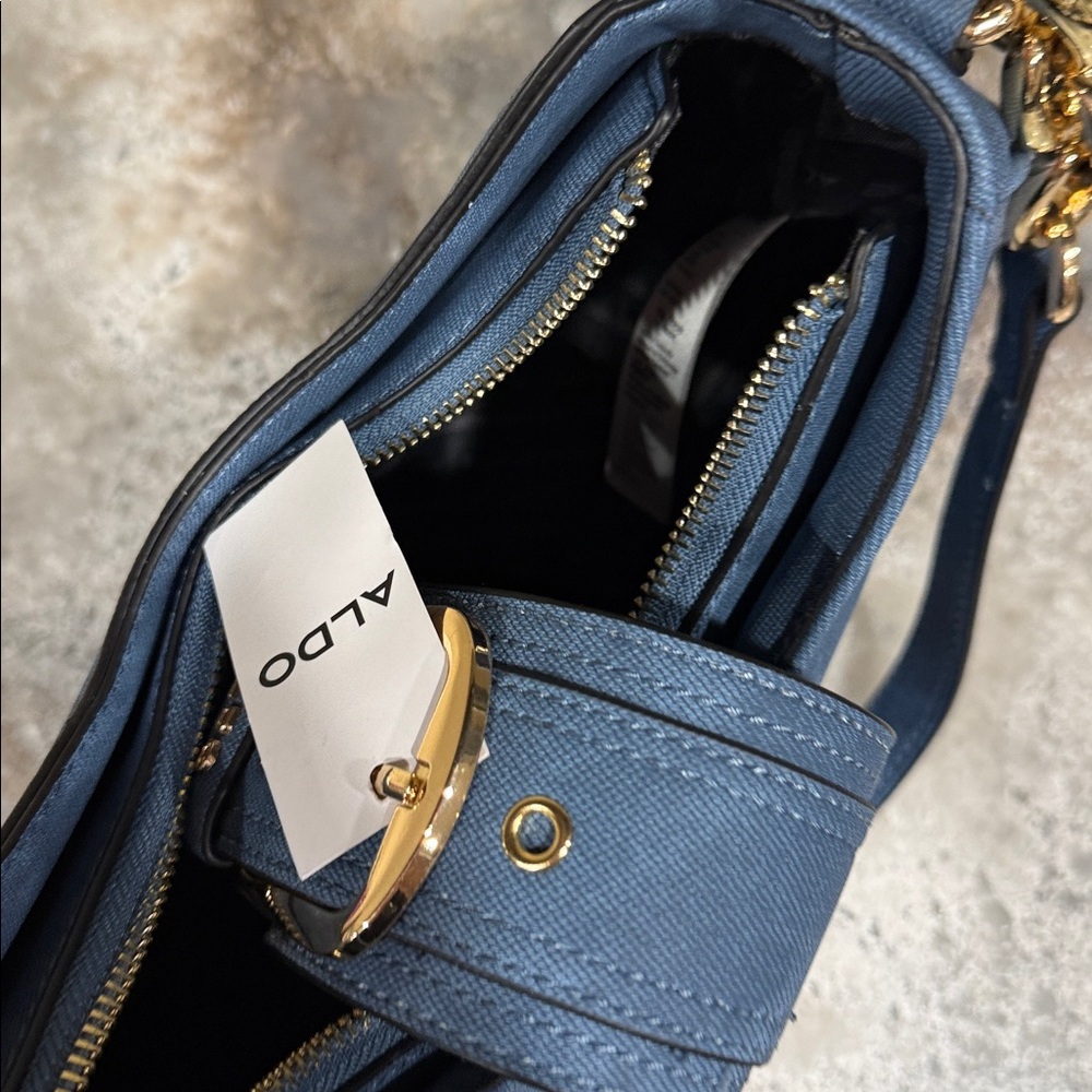 Aldo Blue Shoulder Bag with Red Scarf Accent - Picture 5 of 5